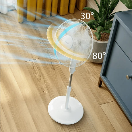 Philips Series 600 pedestal fan with adjustable height and blades, showing modern design and control panel.