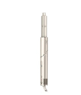 A slim, metallic silver hair styling tool, possibly a curling iron or flat iron, shown vertically against a plain white background.