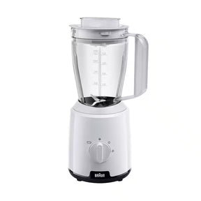 Taghareed Braun PowerBlend 1 JB1000 white 500W blender with 2L jug, TriAction Technology, 2 speeds + pulse, and ice crush function.