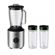 Taghareed Braun PowerBlend 3 jug blender with 1.5L glass jug, 800W motor, TriAction Technology, variable speed, and two 600ml Smoothie2Go bottles.