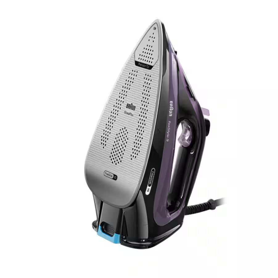 Taghareed Braun TexStyle 9 Steam Iron SI9661VI, purple and black, with EloxalPlus soleplate and 3D FreeGlide technology.