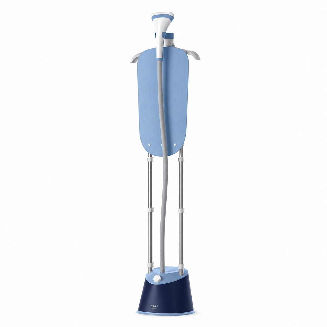 Taghareed Philips 1000 Series garment steamer with blue board, adjustable poles, and dark blue base. 1800W, 36g/min steam.