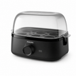 Taghareed Philips 3000 Series HD9137/91 black egg cooker with clear lid, steams up to 6 eggs or 3 poached eggs.