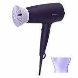Taghareed Philips 3000 Series purple hair dryer with ThermoProtect attachment and 6 heat/speed settings.