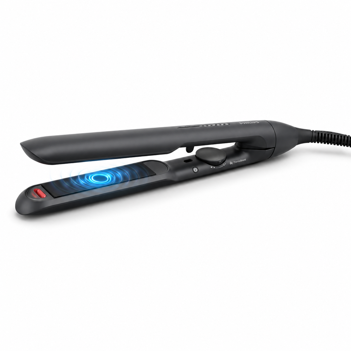 Taghareed Philips 5000 Series BHS510 black hair straightener with ThermoShield technology and argan-oil infused plates.