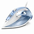 Taghareed Philips 7000 Series steam iron in light blue and grey with a white cord and a transparent water tank.