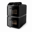 Taghareed Philips Airfryer 4000 Series dual basket stacked design with clear windows showing broccoli and chicken cooking.