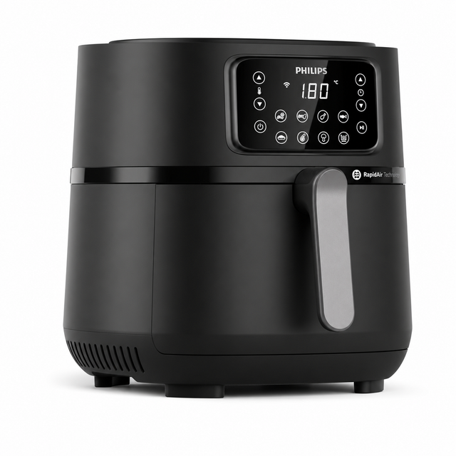 Taghareed Philips Airfryer 5000 Series XXL Connected HD9285/93, black, 7.2L capacity, digital display, Rapid Air Technology for healthy frying.