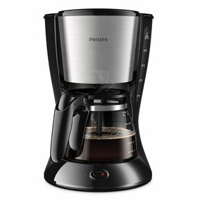 Taghareed Philips Daily Collection coffee maker with brushed metal and black finish, 1.2L capacity, 15 cups, Aroma Twister technology.