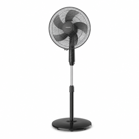Taghareed Philips Series 600 pedestal fan with 3 speeds, oscillation, and adjustable height in black.