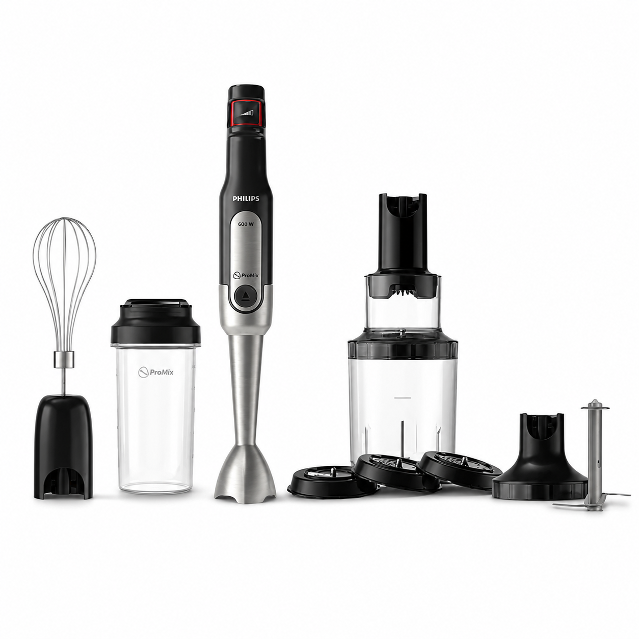 Taghareed Philips Viva Collection ProMix hand blender with 800W motor, whisk, chopper, spiralizer, and tumbler.