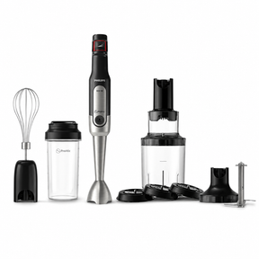 Taghareed Philips Viva Collection ProMix hand blender with 800W motor, whisk, chopper, spiralizer, and tumbler.