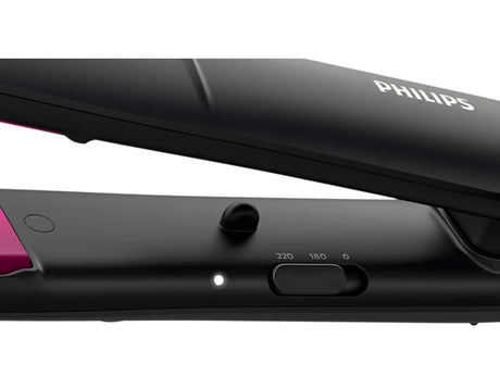 Taghareed StraightCare Essential ThermoProtect hair straightener with black body and pink ceramic plates.