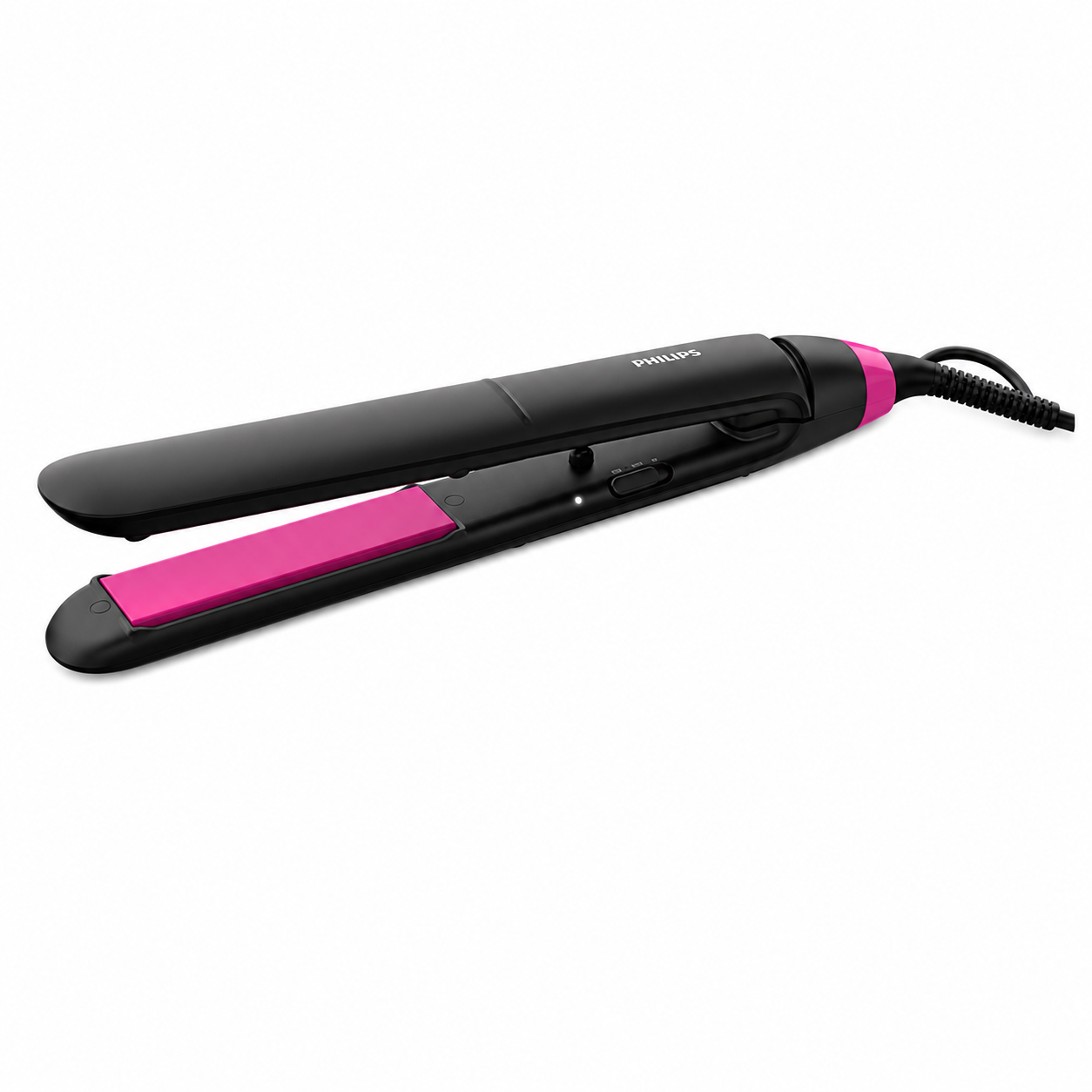 Taghareed StraightCare Essential ThermoProtect hair straightener with black body and pink ceramic plates.