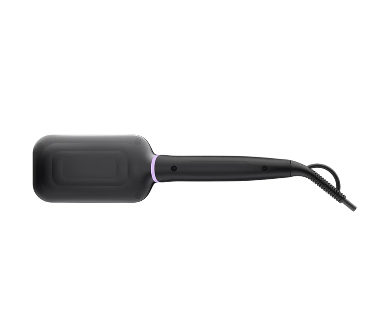 Taghareed StyleCare Essential Heated Straightening Brush with paddle head and purple bristles.