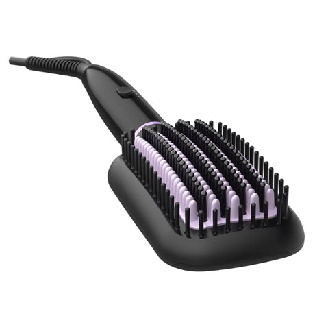 Taghareed StyleCare Essential Heated Straightening Brush with paddle head and purple bristles.