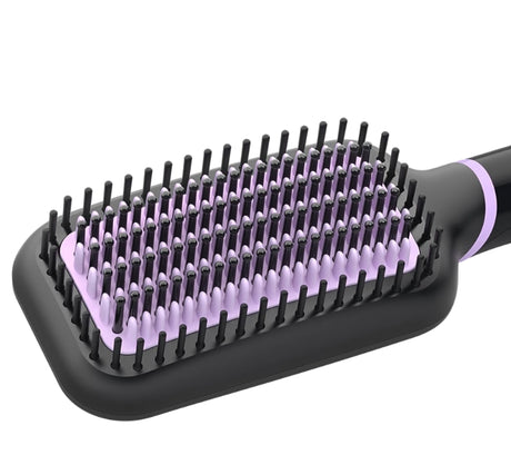 Taghareed StyleCare Essential Heated Straightening Brush with paddle head and purple bristles.