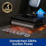 A wet dry vacuum cleaner shown in a dark kitchen corner, sucking up spilled red sauce and spaghetti from a dark countertop. The image includes a gold 'Best of Vacuums No.