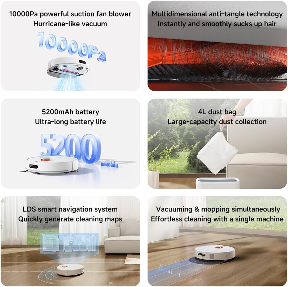 Xiaomi Robot Vacuum H40 – 10,000Pa Suction, Anti-Tangle Technology & Auto Dust Collection
