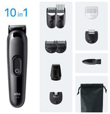 Braun All-in-One Style Kit Series 3 3560, a black cordless trimmer with multiple attachments for beard, hair, nose, and ear trimming.