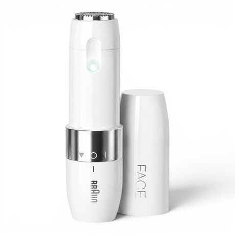 Braun Face Mini Hair Remover FS1000, white, compact electric facial hair remover with a protective cap and smartlight.