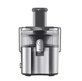 Braun MultiJuice 7 SJ7000 1000W stainless steel juicer with wide chute and anti-drip spout.