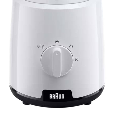 Braun PowerBlend 1 JB1000 white blender with 2 speeds, pulse, and ice crush function. Features TriAction Technology.