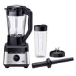 Braun PowerBlend 7 jug blender with 2L glass jar, Smoothie2Go cup, and blade assembly. Black and silver.