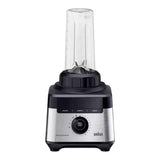 Braun PowerBlend 7 jug blender with stainless steel base, black accents, and a clear 2L glass jug. Features iTextureControl and 10 speeds.