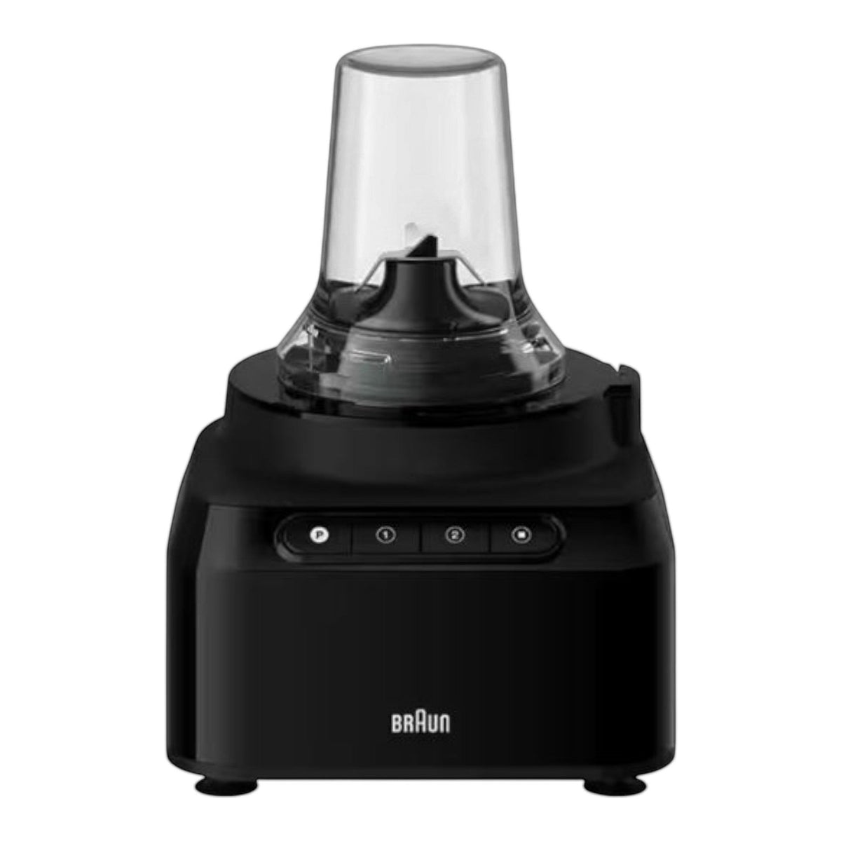 Braun PurEase black compact food processor with 800W motor, 2 speeds, pulse, and 3-in-1 functions.