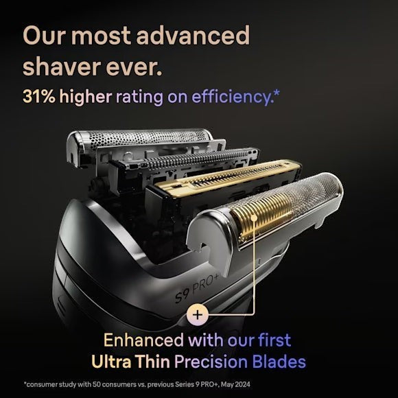Braun Series 9 Pro+ 9615s electric shaver with graphite finish, featuring 5 synchronized shaving elements and ultra-thin precision blades.