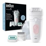Braun Silk-épil 5 SE5-050 epilator, white with pink accents, includes attachments and storage bag. Wet & Dry use.