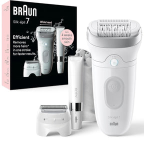 Braun Silk-épil 7 Wet & Dry Epilator SE7-441 with 3 attachments, white, 40 tweezers, Smartlight, for up to 4 weeks smooth skin.