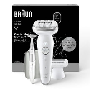 Braun Silk-épil 9 SES9-241 epilator with pivoting head, shaver, and trimmer for up to 1 month of smooth skin.