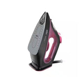 Braun TexStyle 1 steam iron with a black and pink body and a SuperCeramic soleplate.