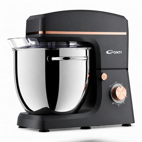 CONTI KM 102001 GR black kitchen mixer with 10L stainless steel bowl and rose gold accents. 2000W, 6 speeds + pulse.