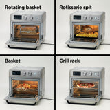 Taghareed Kenwood 25L 1700W stainless steel 2-in-1 air fryer oven with digital display and 15 cooking programs.