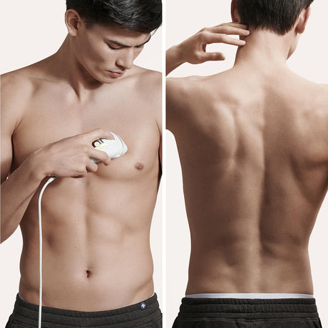 Braun Silk-expert Pro 5 IPL hair removal device in use, shown in a gold finish, designed for effective at-home hair reduction.