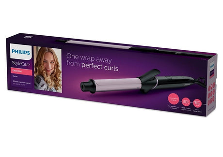 Philips StyleCare Essential 25mm tourmaline ceramic curler with digital temperature settings for defined curls.