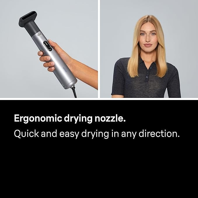 Taghareed Braun Air Styler AS4.3 with 1000W ionic technology and ergonomic drying nozzle for quick styling.