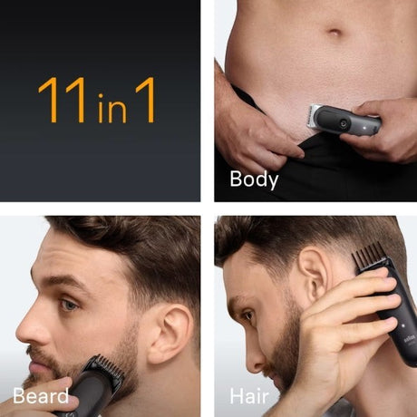 Braun All-in-One Style Kit Series 5 5560, 11-in-1 grooming kit for beard, body, and hair trimming. Black and grey.