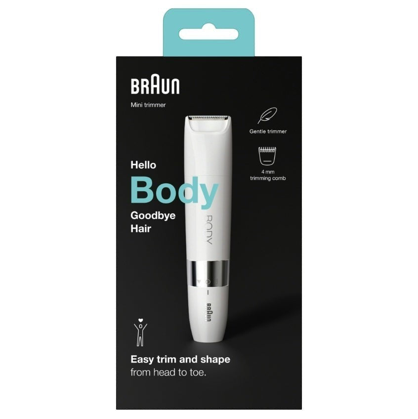 Taghareed Braun Body Mini Trimmer BS1000, a white, portable, waterproof body groomer for quick and precise hair removal.