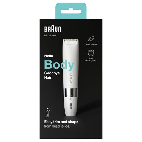 Taghareed Braun Body Mini Trimmer BS1000, a white, portable, waterproof body groomer for quick and precise hair removal.