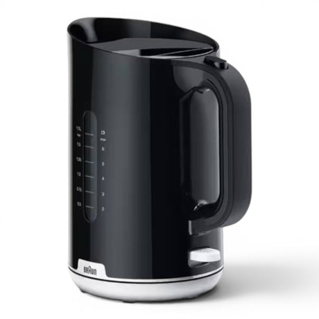 Taghareed Braun Breakfast1 black 1.7L electric kettle with 2200W power and water level indicator.