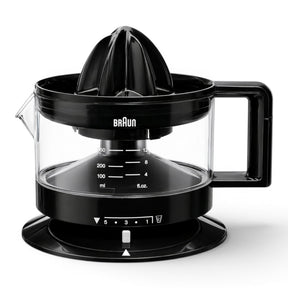 Taghareed Braun CitrusQuick 1 black electric citrus juicer with 400ml capacity and pulp control.