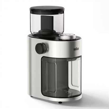 Taghareed Braun KG7070 coffee grinder with 15 grind settings, stainless steel burrs, and black accents.