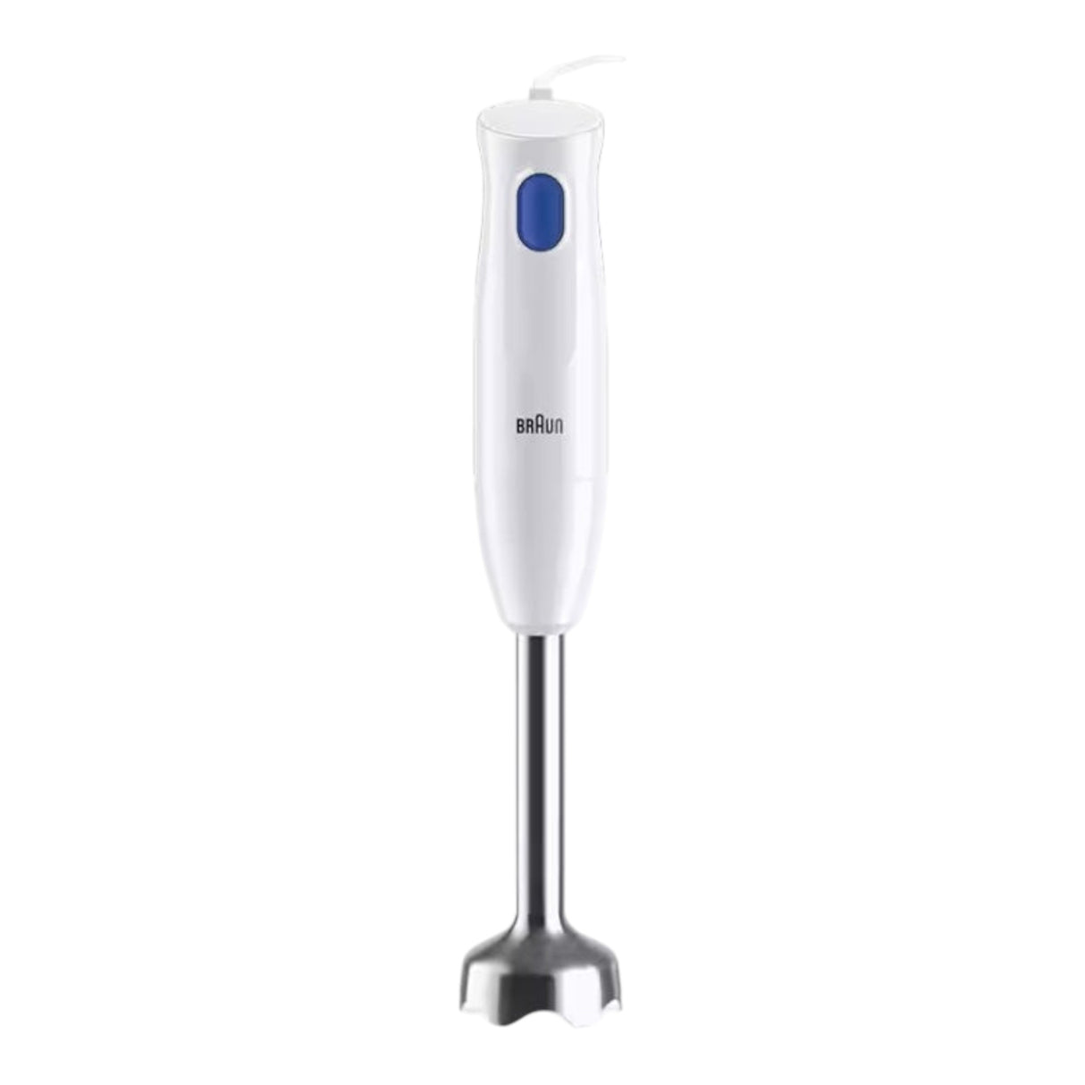 Taghareed Braun MultiQuick 1 hand blender in white with a blue button and stainless steel blending foot. 450W.
