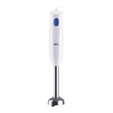 Taghareed Braun MultiQuick 1 hand blender in white with a blue button and stainless steel blending foot. 450W.