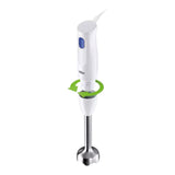 Taghareed Braun MultiQuick 1 hand blender in white with a blue button and stainless steel shaft. Features EasyTwist system.
