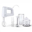 Taghareed Braun MultiMix 3 Hand Mixer HM3137WH, white, with whisk and dough hook attachments, beaker, and chopper accessory.